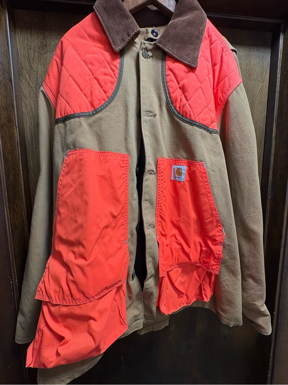 Carhartt Brown Jacket with Orange High-Vis Panels